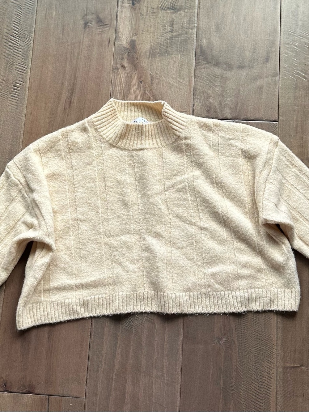 Zara Cream Cropped Mock-Neck Sweater
